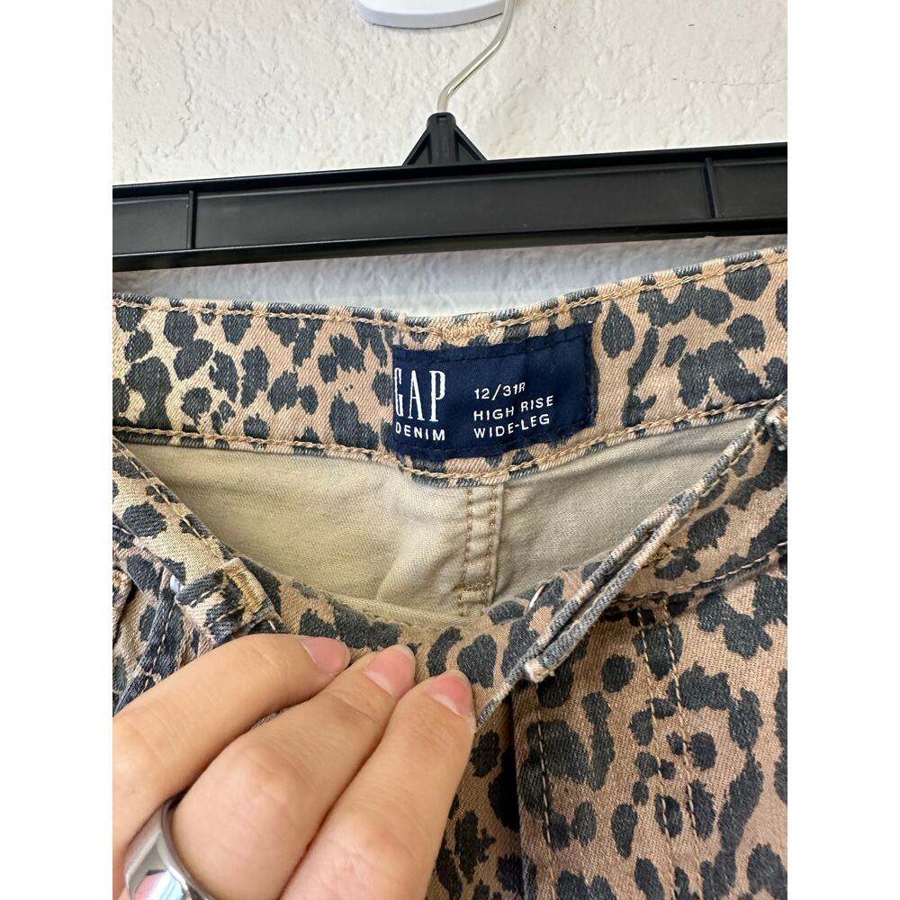 Gap Leopard Print High Rise Wide Leg Jeans Brown Black Size 12/31R - Picture 5 of 6